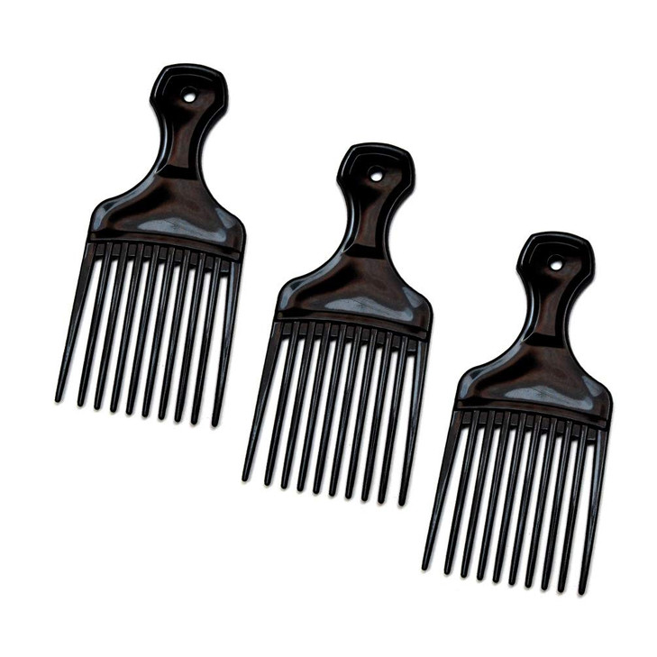 Luxxii 3 Pack 525 Plastic Afro Pick Lift Hair Comb Detangle Wig Braid Hair Man Styling Comb BlackB
