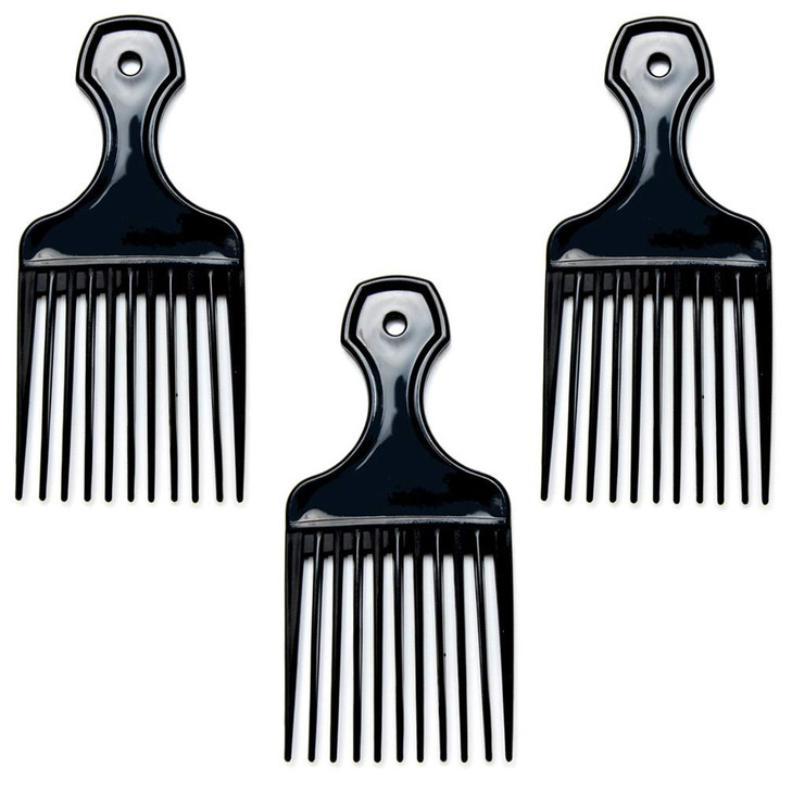 Luxxii 3 Pack 6 Plastic Afro Pick Lift Hair Comb Detangle Wig Braid Hair Man Styling Comb BlackA