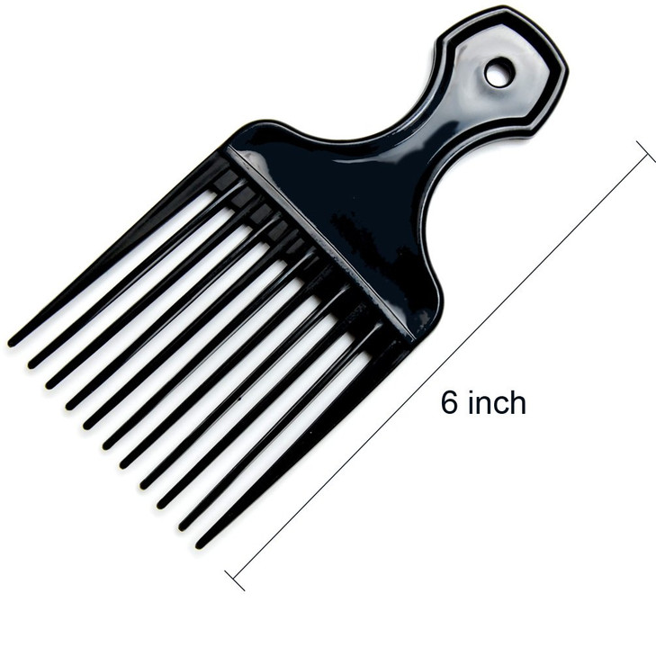 Luxxii 3 Pack 6 Plastic Afro Pick Lift Hair Comb Detangle Wig Braid Hair Man Styling Comb BlackA