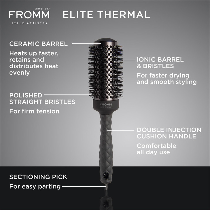 Fromm Elite Thermal Ceramic x Ionic 175 Round Brush for Expert Blowouts and Faster Hair Drying Roller Hairbrush for Anti