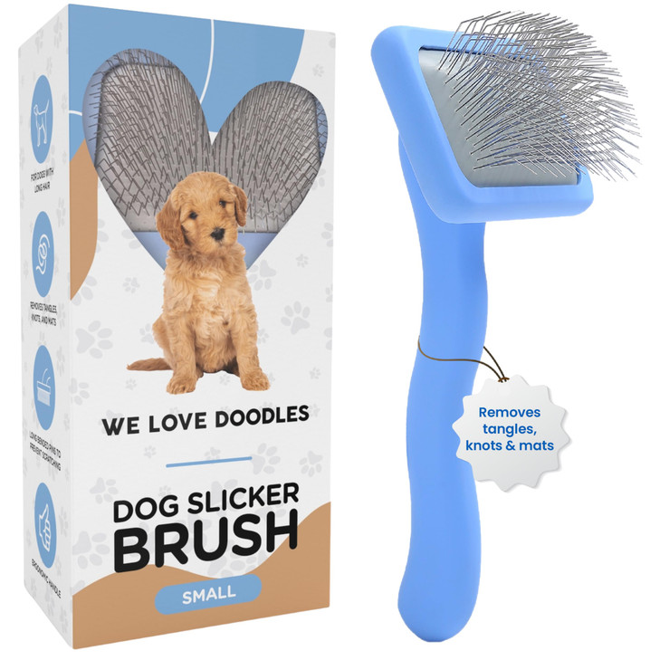 We Love Doodles Dog Slicker Brush for Grooming Pet Hair Best Brushes For Poodle Golden Doodle Long Haired Brush For Dogs