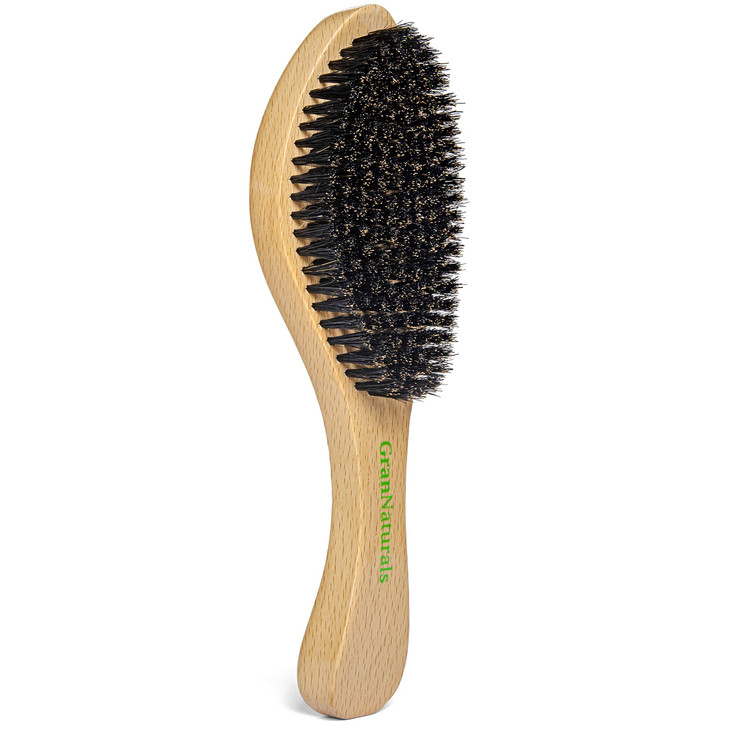 GranNaturals Medium Wave Brush Smoothing Hair Brush Curved Boar Bristle Hairbrush for 360 Waves Slick Back Brush