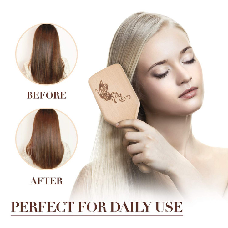 Boar Bristle Hair Brush and Comb Set for Women Men Kids Best Natural Wooden Paddle Hairbrush and Small Travel Styling Br