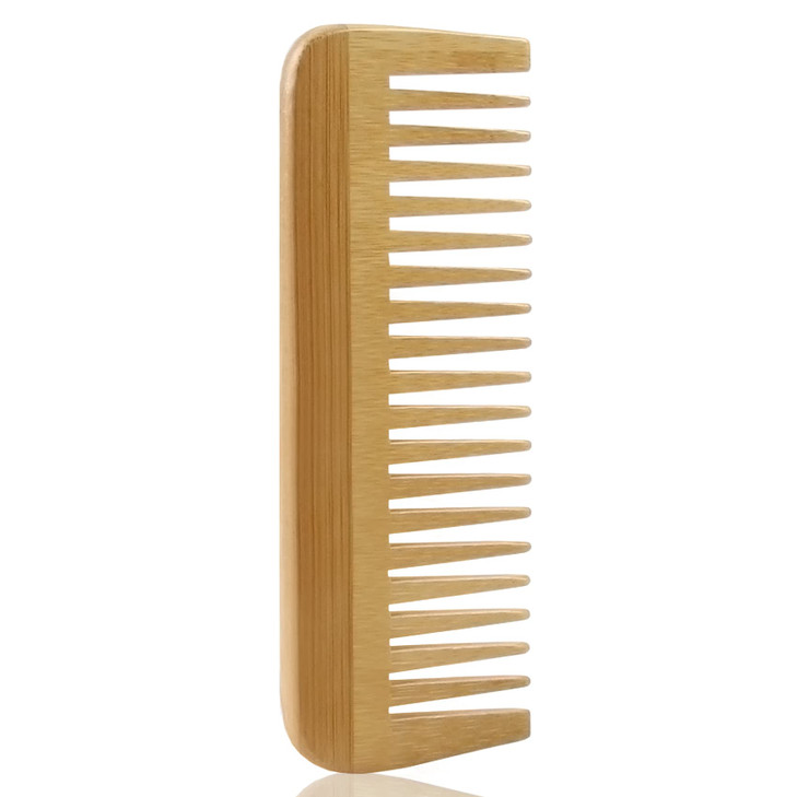 MRD Bamboo Wide Tooth Comb Detangling AntiStatic Brush Natural Curly Wavy Dry Hair For Womens and Mens Hand Polished 1PC