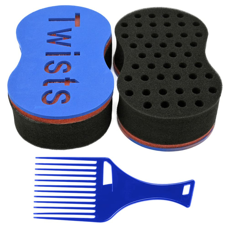 BEWAVE Hair Brush Sponge Twist Wave Barber Tool For Dreads Afro Locs Twist Curl Coil Black 1 Pc with 1 Pc Hair Pick
