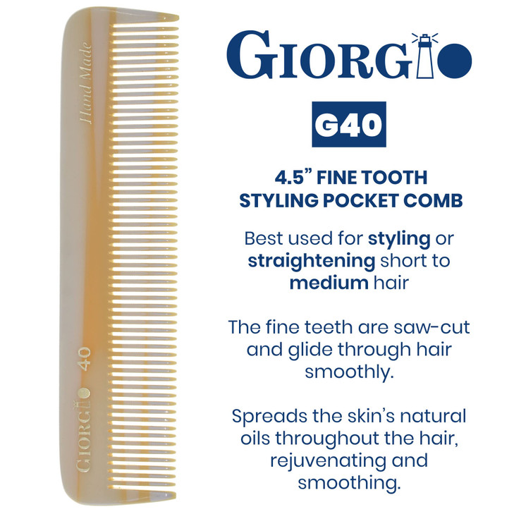 Giorgio G40 Handmade All Fine Tooth Pocket Comb Hair Comb Straightener for Everyday Grooming Styling Hair Mustache and B