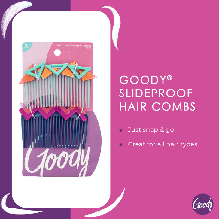 Goody Large Fashion Hair Combs 2 Count Nostalgia Assorted SlideProof Grip Secures Hair Effortlessly Great Comb for Pulli