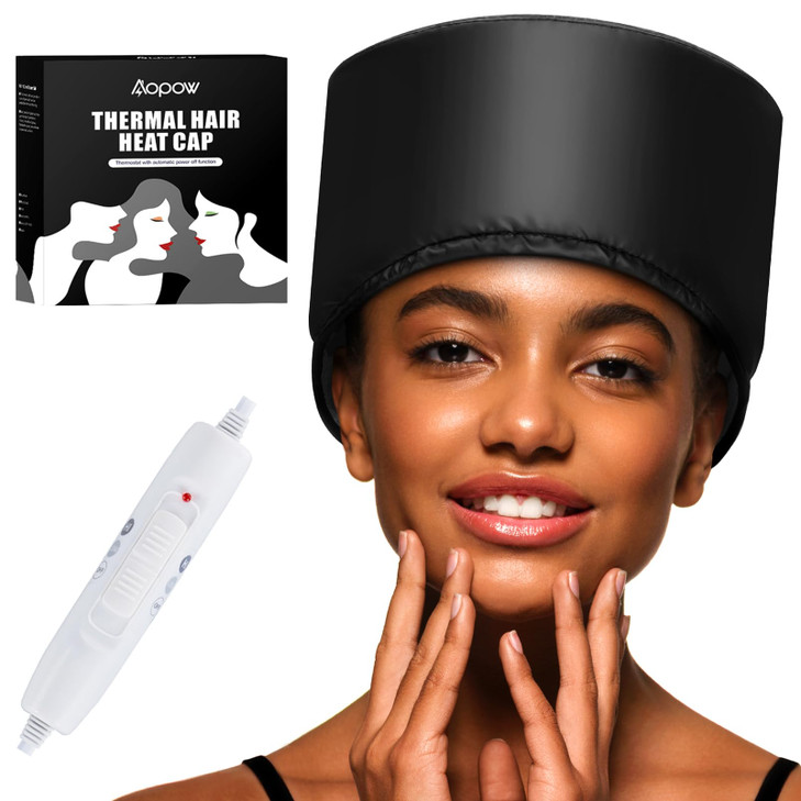 Heated Electric Thermal Steamer Cap for Natural Black Afro Hair Hot Spa Treatment Hat with Temperature Control for Deep
