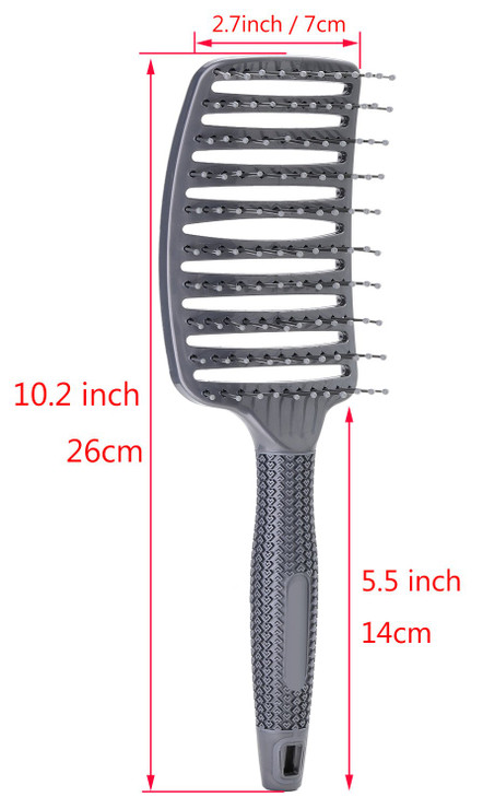 Curved Vent Brush Barber Blow Drying Brush with Nylon Detangling Pins AntiStatic Grey