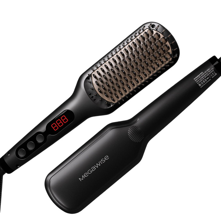 MEGAWISE Pro Ceramic Ionic Hair Straightener Brush for Home Salon Straightening Hair Brush with 20s Heating Tech AutoOff