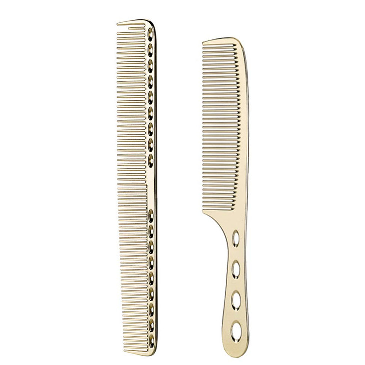 2 pcs Stainless Steel Hair Combs Anti Static Styling Comb Hairdressing Barbers Combs Gold