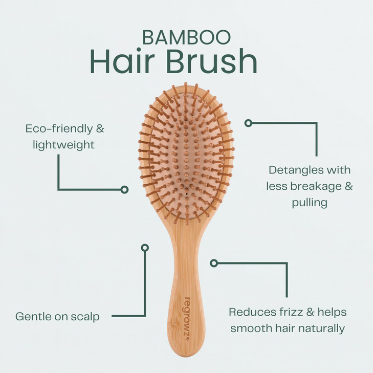 Regrowz Bamboo Paddle Hair Brush for Women Men Natural Wooden Brush to Detangle Hair Reduce Hair Breakage Scalp Massage
