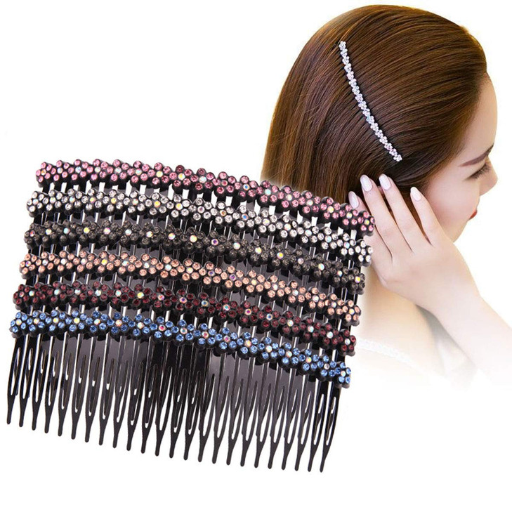 6 PCS 24 Teeth Hair Comb Rhinestone Hair Side Comb Women Lady Plastic Decorative Hair Clip Hairpins A