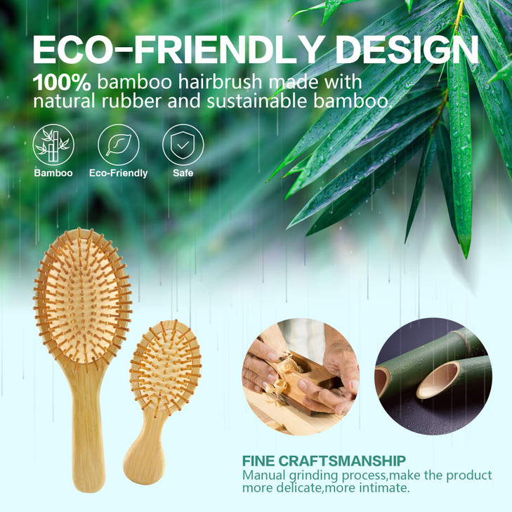 MoyRetty Bamboo Hair Brush Comb Set Natural Wooden Hairbrush Paddle Detangling for Thick Thin Curly Straight Wavy Dry Fi