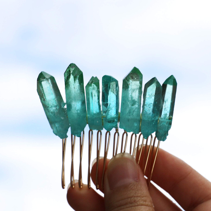 Handmade Natural Crystal Hair Comb Bridal Wedding Headwear Crystal Stone Hairpin Hair Clip Clamp Side Hair Combs for Wom