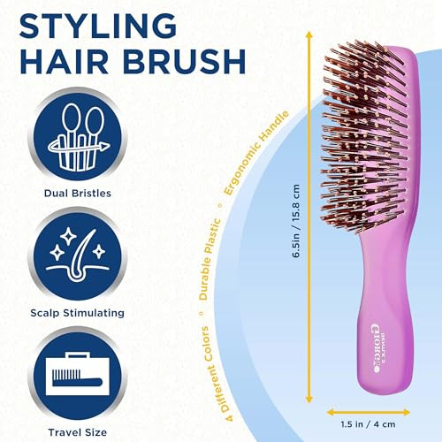 Giorgio GION2PP Neon Purple 625 inch Gentle Touch Detangler Hair Brush for Men and Women Soft Bristles for Sensitive Sca
