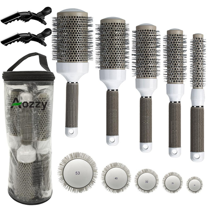 Round Brush Set for Blow Drying Curling Professional Ceramic Ion Thermal Barrel Brush Leaves Hair Shiny Heat Styling Bru