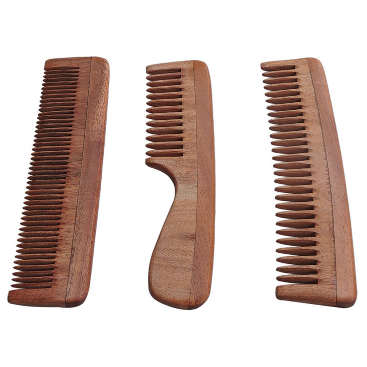 Neem Wood Combs Set of 3 Includes Wide Tooth Fine Tooth Wide Tooth with Handle ULTRA SAVER PACK