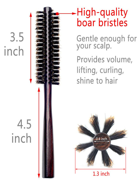 PERFEHAIR Small Round Hair Brush for Thin or Short Hair Mini Round Boar Bristle Beard Brush for Men Women