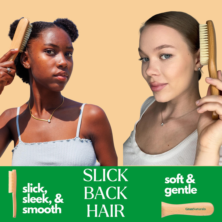 GranNaturals Boar Bristle Slick Back Hair Brush Soft White Bristle Smoothing Hairbrush for Slicking Hair to Create Sleek