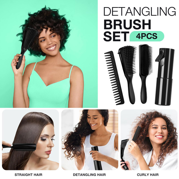 Hommtina 4pcs Detangling Brush Set Getting Shine and Makes Hair Smooth Curly Hair Brush for Adult Kids Wet or Dry Hair 3