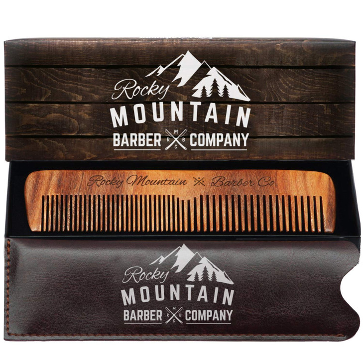 Hair Comb Wood with AntiStatic No Snag with Fine and Medium Tooth for Head Hair Beard Mustache with Premium Carrying Pou