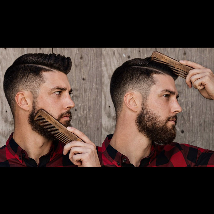 Hair Comb Wood with AntiStatic No Snag with Fine and Medium Tooth for Head Hair Beard Mustache with Premium Carrying Pou