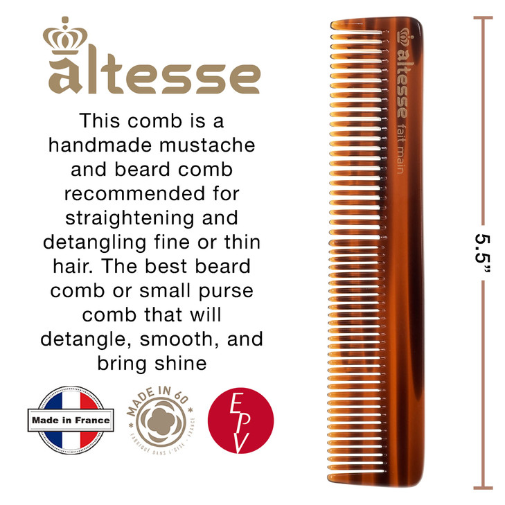 Altesse 11044 Fine Tooth Comb Pocket Comb Tortoiseshell Hair Styling Comb for Men 55 with Synthetic Leather Case Essenti