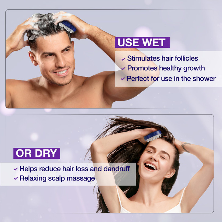Guyology Labs Head Massager for Hair Growth Hair Loss Shampoo Shower Brush Soft Silicone Scalp Scrubber for Dandruff Rem