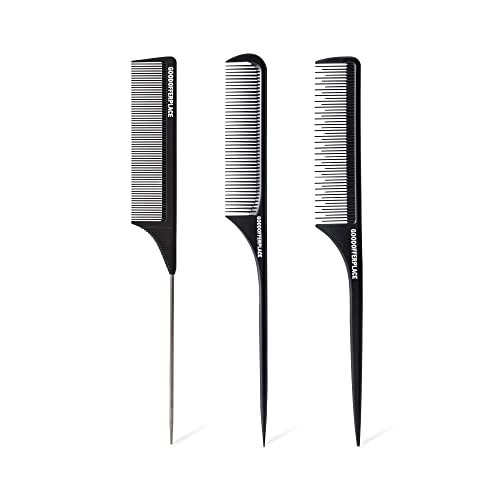 Goodofferplace 3PCS Hair Rat Tail Combs Parting Rattail Combs Teasing Fine Tooth Comb Metal Hair Pick Detangling Combs S