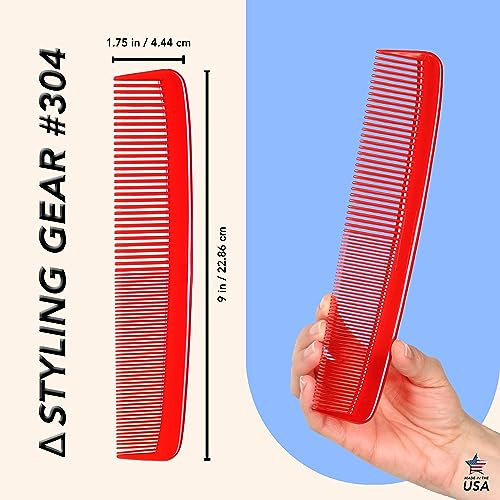 Styling Gear SG304 XL Wide Teeth Comb For Woman Styling Hair Comb Barbers And Stylists Hair Clipper Comb 1 Piece Red