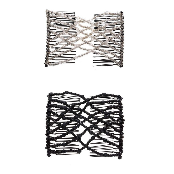 LOVEF Fashion Trend Easy Stretchable Double Combs Magic Hair Combs Black and White