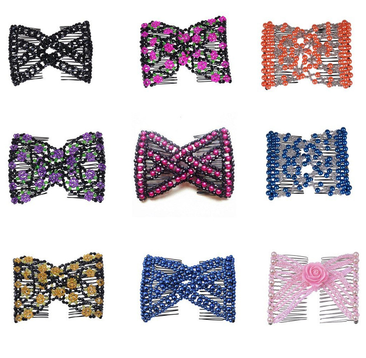 LOVEF Magic Easy Hair Comb Stretchy Beaded Hair Combs with Sweet Color Beads Pearl in Assorted Color and Design10 Pcs