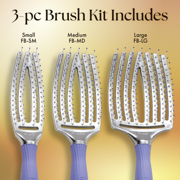 Olivia Garden Finger Brush ScalpHugging Vented Paddle Hair Brush 3Piece Kit
