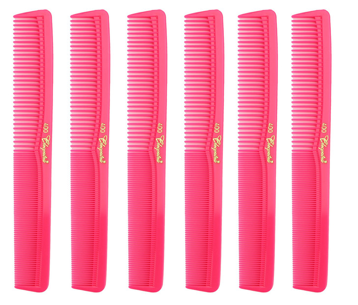 Krest Cleopatra 7 Inch All Purpose Barber Cutting Comb Flat Back Styler Comb Numbered ruler Color Neon Pink 6Pack
