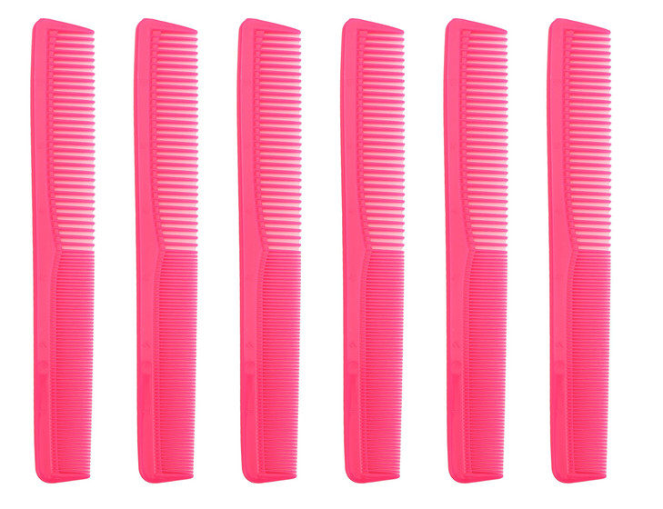 Krest Cleopatra 7 Inch All Purpose Barber Cutting Comb Flat Back Styler Comb Numbered ruler Color Neon Pink 6Pack