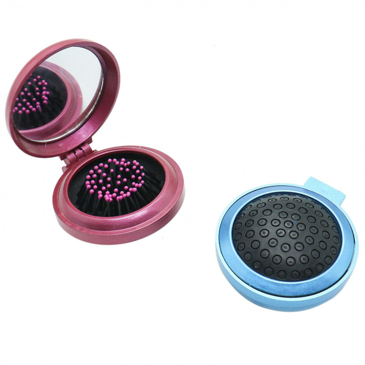 Pomeat 6 PCS Round Travel Hair Brush with Mirror Folding Pocket Hair Brush Mini Hair Comb with Makeup Mirror for Travel