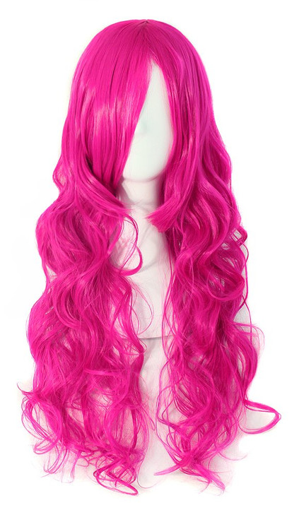 MapofBeauty 70cm Long Pink Wavy Cosplay Party Curly Wig Rose Red