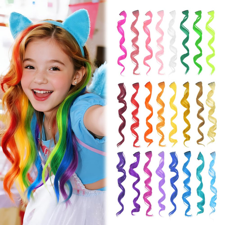 Dreamlover Hair Accessories for Girls Colored Hair Extensions for Kids Crazy Hair Day Accessories 24 Pieces