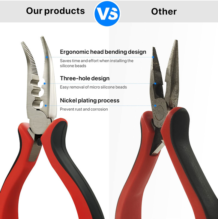 konovo Microlinks Hair Extensions Kit Professional Tools with Hair Extension Pliers Bead Threader Micro Links Silicone R