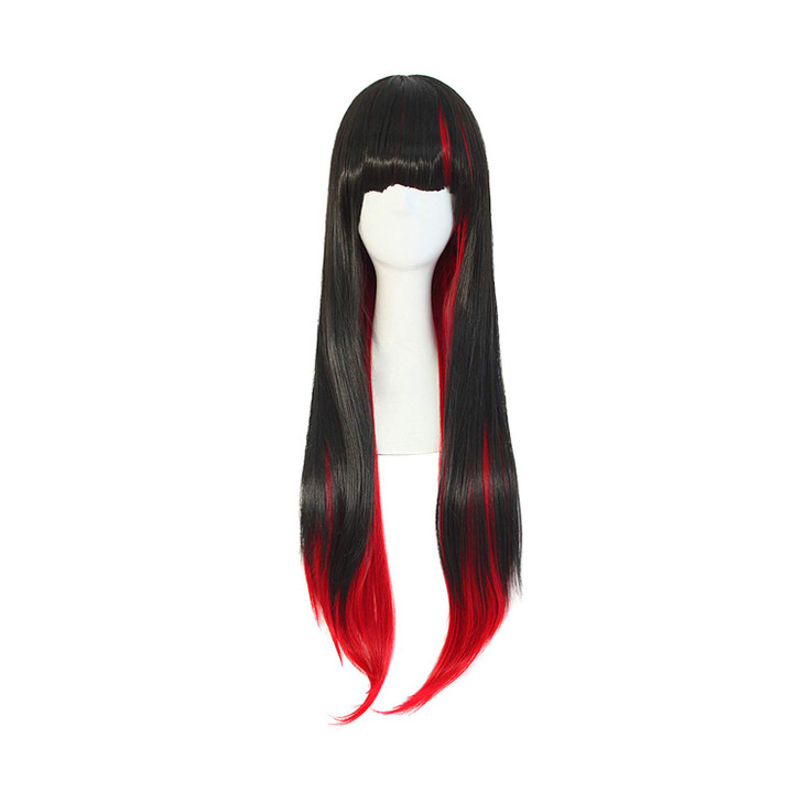 MapofBeauty Women Mixed BlackRed Long Straight Flat Bangs Wig