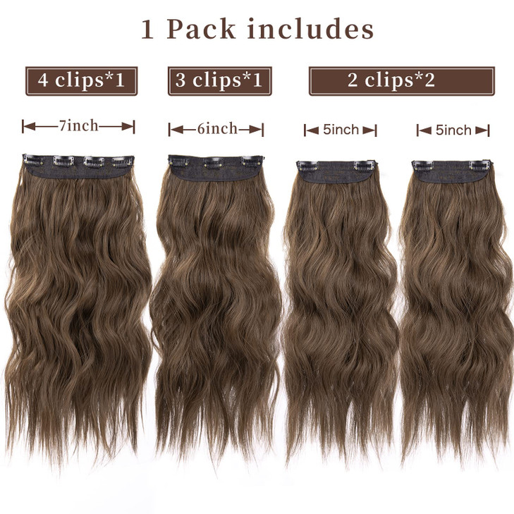 4Pcs Synthetic Clip in Hair Extensions 20 Inches Long Curly Hair Extensions Clip ins ColorMedium Brown
