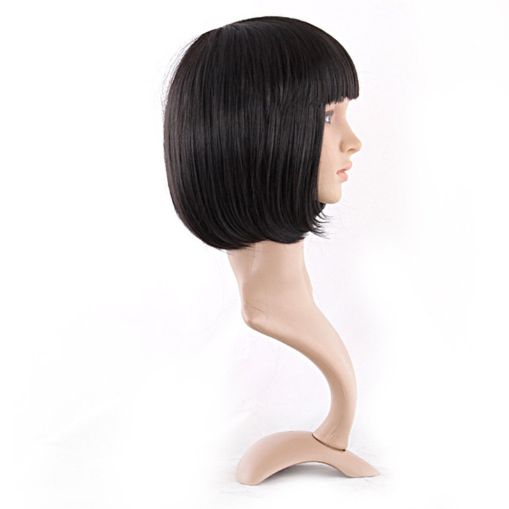 MapofBeauty 12 Inch30cm Fashion Lady Short Straight Flat Bangs Bob Wig Black