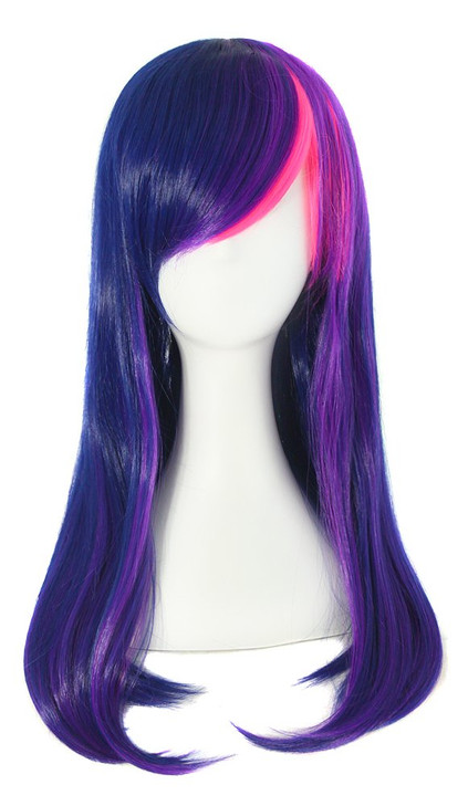 MapofBeauty 2460cm Side Bangs Stylish Long Great Wavy Curly Cosplay Party Wig Mixed PurplePink