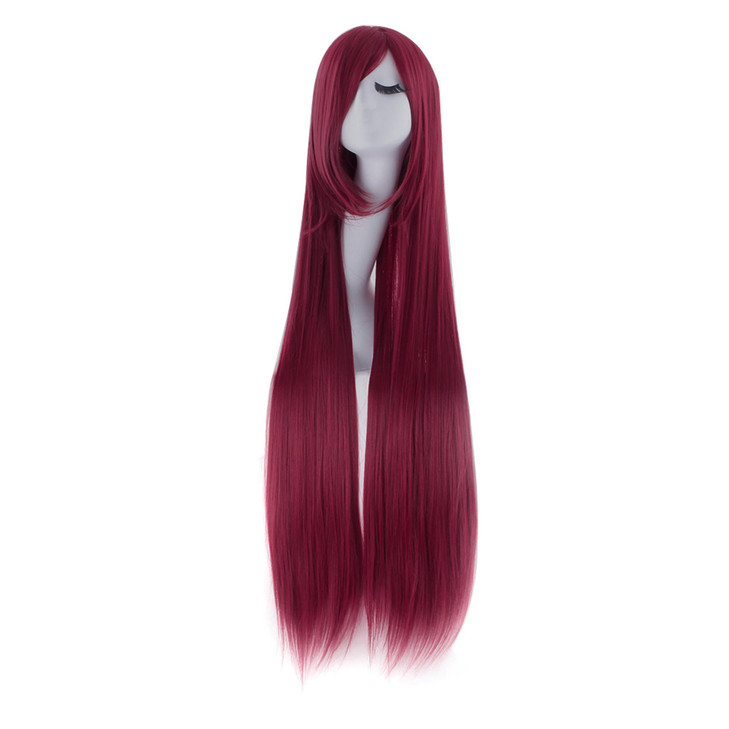 MapofBeauty 40 100cm Long Straight Cosplay Costume Wig Dark Red