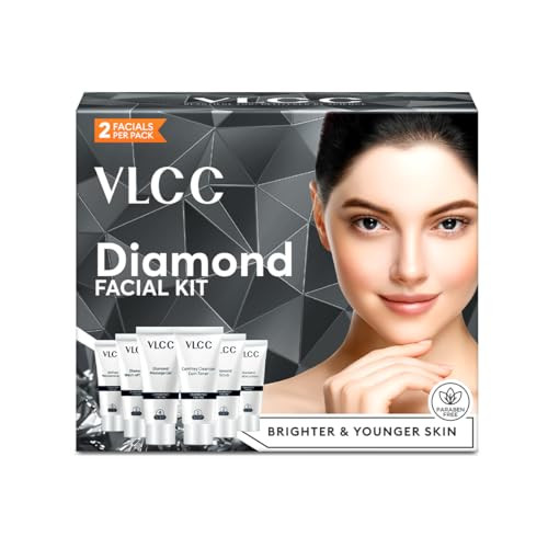 VLCC Diamond Facial Kit - Single Use | Salon Like Facial at Home in Just 6-Steps | Includes Cleanser, Scrub, Cream, Face Pack & Moisturizing Gels | 2 online at globaldelivered