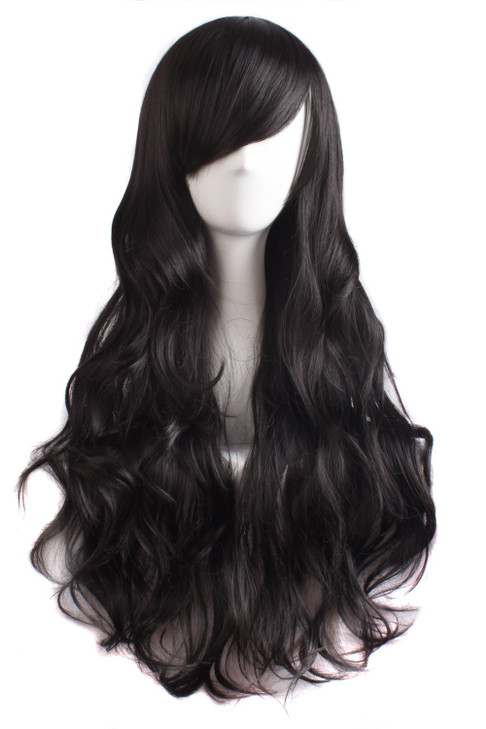 MapofBeauty 28 Inch70 cm Charming Womens Long Curly Full Hair Wig Black