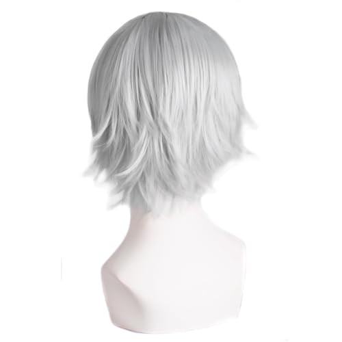 MapofBeauty Mens Short Straight Wig Cosplay Costume Wig Silver Grey