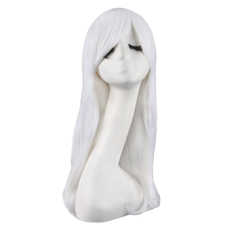 MapofBeauty 2460cm Side Bangs Stylish Long Great Wavy Curly Cosplay Party Wig White