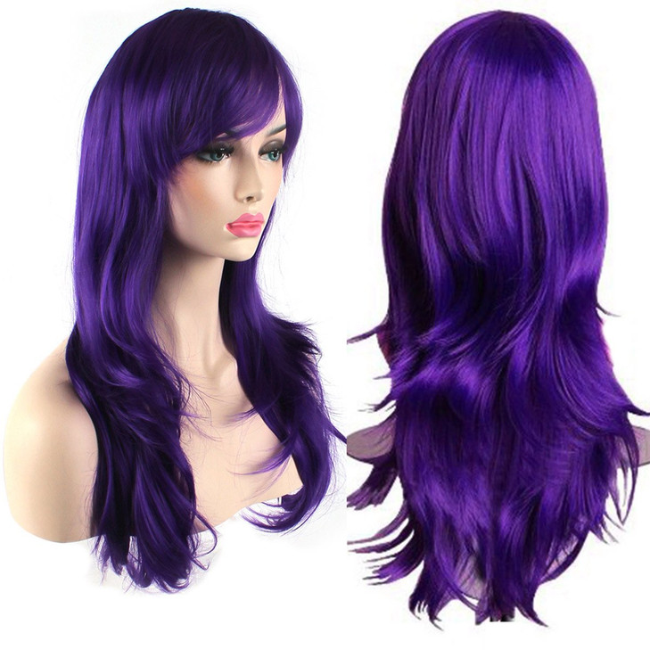 Akstore 28 inch Fashion Wigs Long Wavy Curly Hair Cosplay Wig Purple